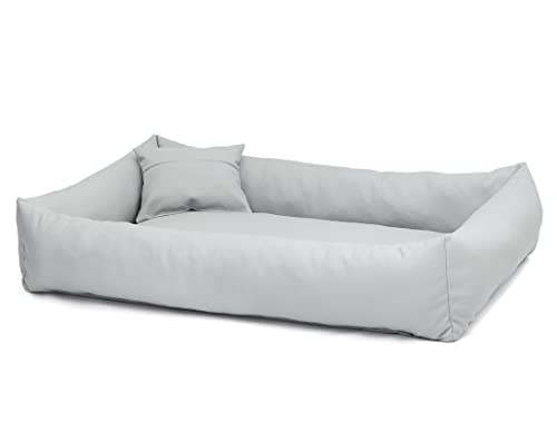 Juelle Hundebett aus Kunstleder Flauschiges Hundekissen Hundebett für Große Hunde Weich Elegant Hundesofa Elmo S-XXL (140x100 cm, Helles Popiel) von Juelle