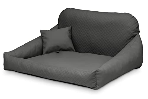 Juelle Hundebett aus Kunstleder Flauschiges Hundekissen Hundebett für große Hunde Weich und Elegant Hundesofa Gesteppt Front Hektor L - 100x80x52 cm, Grafit von Juelle