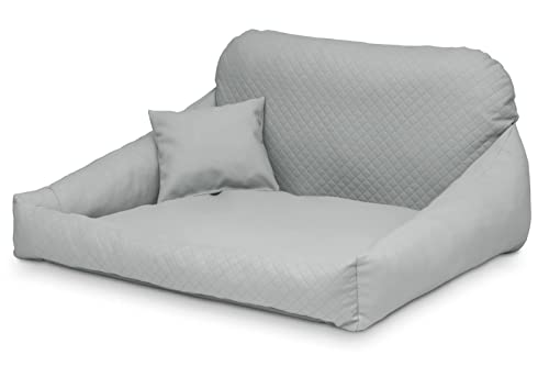 Juelle Hundebett aus Kunstleder Kuscheliges Hundekissen, Hundebett Kuschelig Weich und Elegant Hundesofa, Steppfront Hektor M-XL (120x90cm, Helle Asche) von Juelle