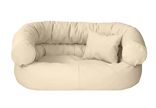 Juelle Hundebett aus Kunstleder Kissen für mittlere Hunde Ausziehbarer Hund, Kuscheliges Hundesofa, Hundebett Fergus S-XXL (80x65cm, Ecru) von Juelle