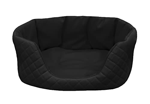 Juelle Hundebett aus Kunstleder gesteppt, Bett für mittlere Hunde, flauschiges Hundekissen, Sofa Queen S-XL (80x60 cm, Schwarz) von Juelle