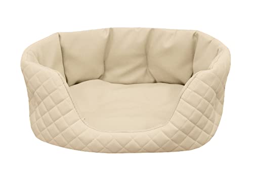 Juelle Hundebett aus Kunstleder gesteppt, Hundebett Kleinkinder, Kuscheliges Hundekissen, Schlafsofa Queen S-XL (65x50cm, Ecru) von Juelle