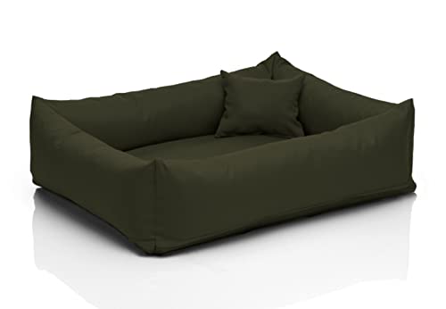 Juelle Hundebett für große Hunde - Hundekissen für kleine Hunde Abnehmbarer Bezug Waschmaschinenfest flauschiges Bett Hundesofa Saba S-XXL (Größe: L - 100x80 cm, Khaki) von Juelle