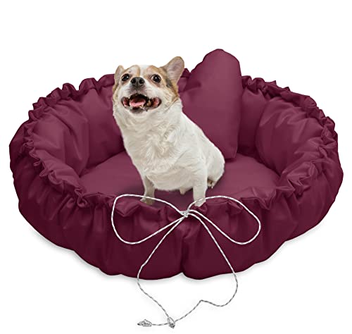 Juelle Kleinhund Hundebett - Hundekissen für kleine Hunde Faltbarer Hundekörbchen maschinenwaschbar flauschiges Bett Hundebett Hundebett - Muschel (⌀70 cm, Bordeaux) von Juelle