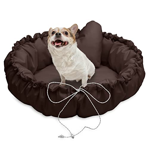 Juelle Kleinhund Hundebett - Hundekissen für kleine Hunde Faltbarer Hundekörbchen maschinenwaschbar flauschiges Bett Hundebett Hundebett - Muschel (⌀70 cm, Dunkelbraun) von Juelle