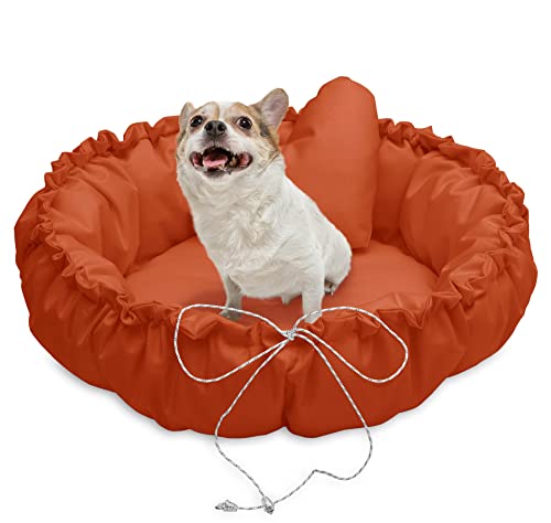 Juelle Kleinhund Hundebett - Hundekissen für kleine Hunde Faltbarer Hundekörbe maschinenwaschbar flauschiges Bett Hundebett Hundebett - Muschel (⌀70 cm, Orange) von Juelle