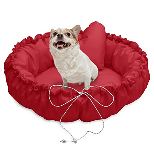 Juelle Kleinhund Hundebett - Hundekissen für kleine Hunde Faltbarer Hundekörbe maschinenwaschbar flauschiges Bett Hundebett Hundebett - Muschel (⌀70 cm, Rot) von Juelle