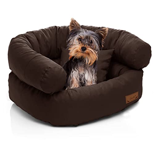 Juelle Kleinhund Hundebett - Kleinhund, Abnehmbarer Bezug, maschinenwaschbar, flauschiges Bett, Hundesofa - Sessel York (50x40x30 cm, Dunkelbraun) von Juelle