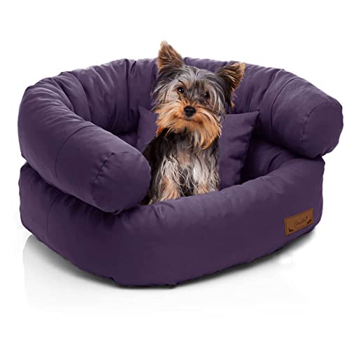 Juelle Kleinhund Hundebett - Kleinhund, Abnehmbarer Bezug, maschinenwaschbar, flauschiges Bett, Hundesofa - Sessel York (50x40x30 cm, Dunkelviolett) von Juelle