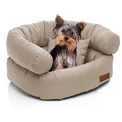 Juelle Kleinhund Hundebett - Kleinhundkissen, Abnehmbarer Bezug, maschinenwaschbar, flauschiges Bett, Hundesofa - Sessel York (50x40x30 cm, Beige) von Juelle