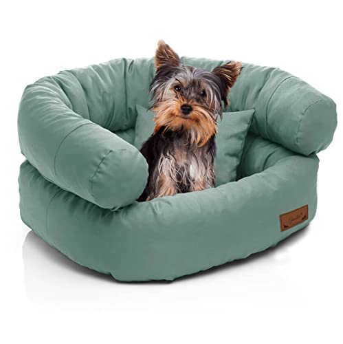 Juelle Kleinhund Hundebett - Kleinhundkissen, Abnehmbarer Bezug, maschinenwaschbar, flauschiges Bett, Hundesofa - Sessel York (50x40x30 cm, Dunkle Mint) von Juelle