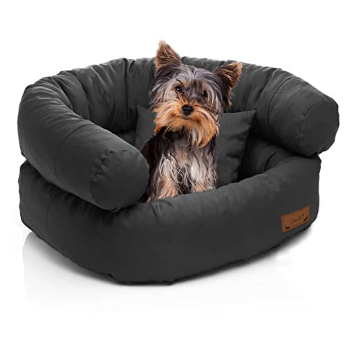 Juelle Kleinhund Hundebett - Kleinhundkissen, Abnehmbarer Bezug, maschinenwaschbar, flauschiges Bett, Hundesofa - Sessel York (50x40x30 cm, Grafit) von Juelle