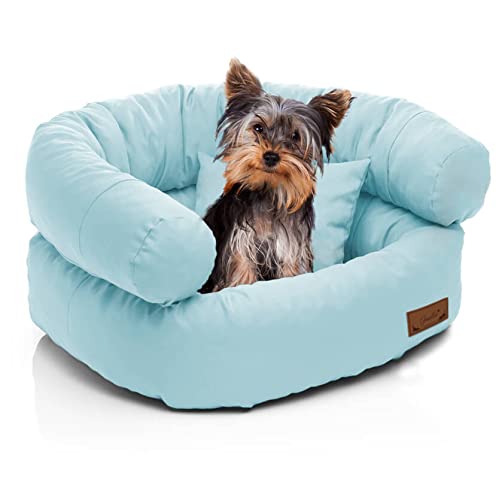 Juelle Kleinhund Hundebett - Kleinhundkissen, Abnehmbarer Bezug, maschinenwaschbar, flauschiges Bett, Hundesofa - Sessel York (50x40x30 cm, Himmelblau) von Juelle