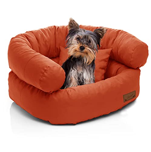 Juelle Kleinhund Hundebett - Kleinhundkissen, Abnehmbarer Bezug, maschinenwaschbar, flauschiges Bett, Hundesofa - Sessel York (50x40x30 cm, Orange) von Juelle