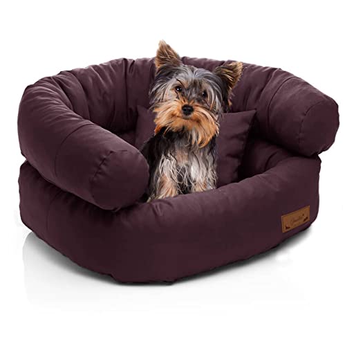 Juelle Kleinhund Hundebett - Kleinhundkissen, Abnehmbarer Bezug, maschinenwaschbar, flauschiges Bett, Hundesofa - Sessel York (50x40x30 cm, Pflaume) von Juelle