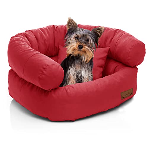 Juelle Kleinhund Hundebett - Kleinhundkissen, Abnehmbarer Bezug, maschinenwaschbar, flauschiges Bett, Hundesofa - Sessel York (50x40x30 cm, Rot) von Juelle