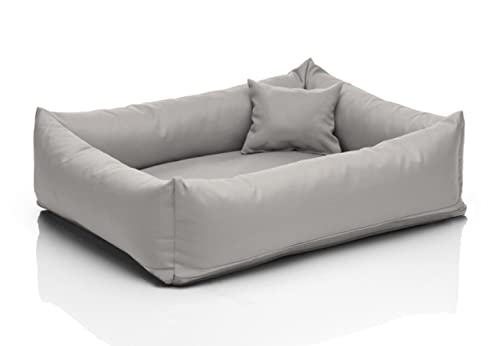 Juelle Mittelhund Hundebett - Hundekissen für kleine Hunde Abnehmbarer Bezug, maschinenwaschbar, flauschiges Bett, Hundesofa Saba S-XXL (Größe: M - 80x70 cm, Helles Popiel) von Juelle