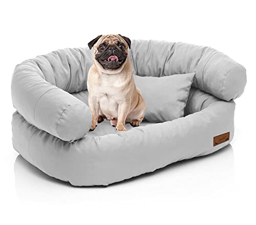 Juelle Hundebett - Sofa für mittelgroße Hunde, Abnehmbarer Bezug maschinenwaschbar, flauschiges Bett, Hundesessel Santi S-XXL (Größe: M - 80x60cm, Helle Asche) von Juelle