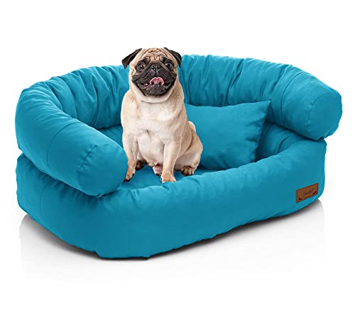 Juelle Hundebett - mittelgroße Hunde Sofa Abnehmbarer Bezug maschinenwaschbar flauschiges Bett, Hundesessel Santi S-XXL (Größe: M - 80x60cm, Türkis) von Juelle