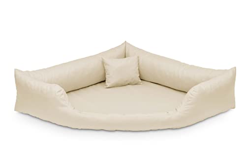 Juelle Orthopädisches Hundebett Eckbett für Hunde mit Orthopädischer Matratze für Großhunde Abnehmbarer Bezug, Waschbar, Dakota M-XXL (120x90 cm, Ecru) von Juelle