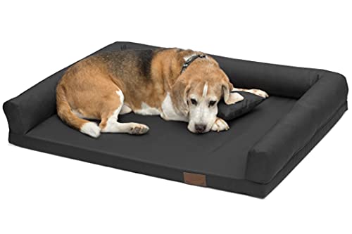 Juelle Orthopädisches Hundebett Große Hunde, Ergonomische Matratze mit Seiten für große Hunde, Abnehmbarer Bezug, Maschinenwaschbar, Lucky M-XXL (Größe: L Grafit), L - 120x90x20 cm von Juelle