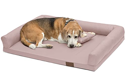 Juelle Orthopädisches Hundebett Große Hunde, Ergonomische Matratze mit Seiten für große Hunde, Abnehmbarer Bezug, maschinenwaschbar, Lucky M-XXL (Größe: L - 120x90 cm, Helles Puder Rosa) von Juelle