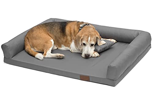 Juelle Orthopädisches Hundebett Mittelhund Ergonomische Matratze mit Seiten für mittelgroße Hunde, Abnehmbarer Bezug, Maschinenwaschbar, Lucky M-XXL (Größe: M - 100x75 cm, Dunkle Popiel) von Juelle