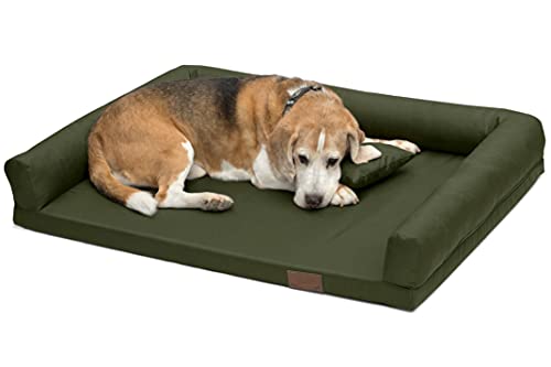 Juelle Orthopädisches Hundebett Mittelhund Ergonomische Matratze mit Seiten für mittelgroße Hunde, Abnehmbarer Bezug, Maschinenwaschbar, Lucky M-XXL (Größe: M - 100x75 cm, Khaki) von Juelle