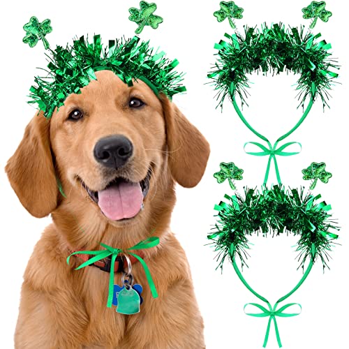 Grünes Kleeblatt-Hunde-Stirnband, 2 Stück, irische Hunde-Outfits für kleine Hunde, St. Patricks Day, Stirnband, PET-Kleeblatt-Stirnband von Juexica