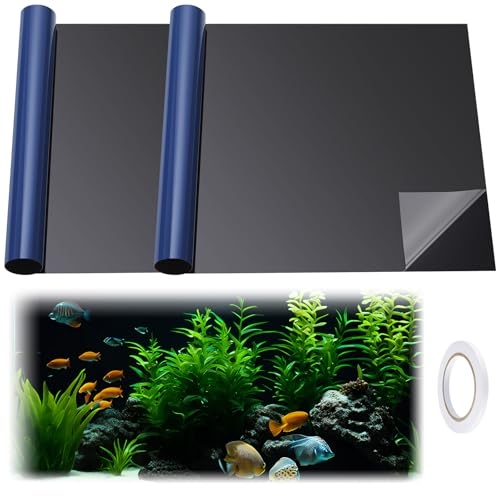 Juexica Aquarium-Hintergrund, 70,1 x 30 cm, statisch haftend, schwarze Aquarium-Hintergrundtapete mit doppelseitigem Klebeband, Aquarium-Tapete für Aquarium, schwarzer Hintergrund, 2 Stück von Juexica