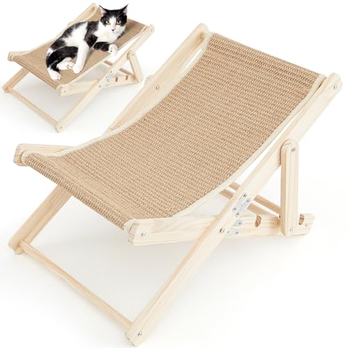 Juexica Katzen-Sisalstuhl, verstellbar, faltbar, Katzenhängematte, Strandkorb mit Sisal-Kratzer, Holz, Kätzchen, erhöhter Katzenstuhl, Bett für Innenschlaf, Lounge-Möbel (19,3 x 13 x 13,8 cm) von Juexica