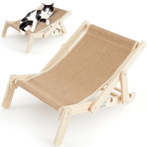 Juexica Katzen-Sisalstuhl, verstellbar, faltbar, Katzenhängematte, Strandkorb mit Sisal-Kratzer, Holz, Kätzchen, erhöhter Katzenstuhl, Bett für Innenschlaf, Lounge-Möbel (21,7 x 15,8 x 13,8 cm) von Juexica