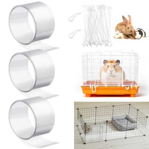 Juexica Meerschweinchen-Käfigauskleidung, transparent, schneidbar, mit vorgebohrten Löchern, Urinschutz, extra langer Käfigeinsatz mit 150 Kabelbändern, für Kaninchen, Hamster, Frettchen, Chinchilla, von Juexica