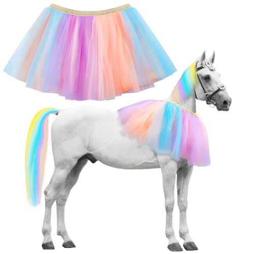 Juexica Regenbogen Tutu Rock für Pferd Cosplay Pferdezubehör Kostüme für Pferde zu tragen 3-lagiger Rock für echte Pferde für Westernbraut Pferdeliebhaber Foto-Requisite von Juexica