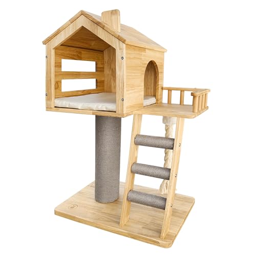 Jugglenaut Luxus-Katzenhütte, 96.5 cm, langlebig und stilvoll, moderner Katzenbaum, entworfen für Indoor-Katzen, perfekt verarbeitet für Spaß, Katzenturm, Seilspielzeug und Kratzsäule von Jugglenaut