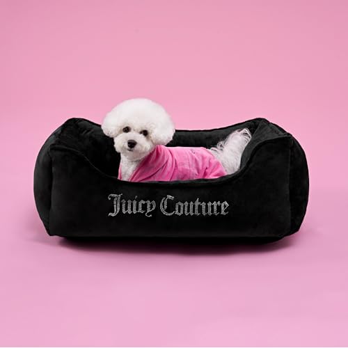 Juicy Couture Crown Bling Haustierbett für Hunde und Katzen, Größe S, 61 x 35,6 x 20,3 cm, Schwarz von Juicy Couture Crown Bling Black Pet Bed for Dogs and Cats - Small 24" x 14" x 8"