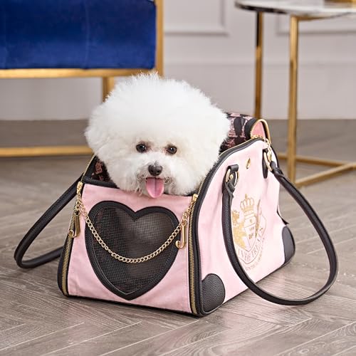 Juicy Couture Give Me Treats Transporttasche für Haustiere, stilvolle rosa Reisetasche für kleine Hunde und Katzen von Juicy Couture