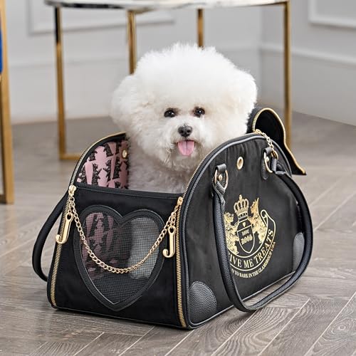 Juicy Couture Give Me Treats Transporttasche für Haustiere, stylische Schwarze Reisetasche für kleine Hunde und Katzen von Juicy Couture