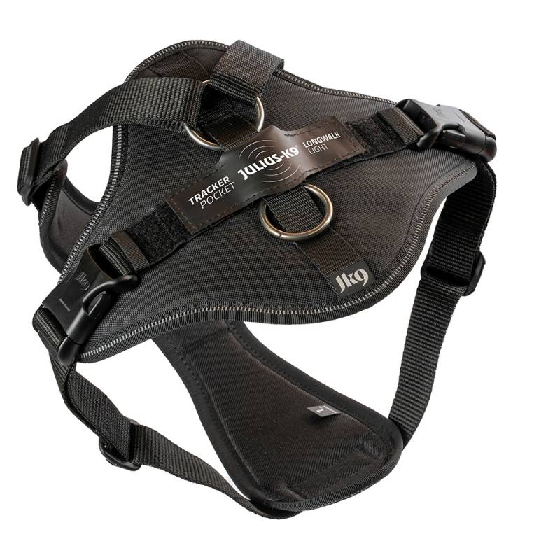 Julius-K9 Longwalk Light Hundegeschirr mit Tracker-Tasche - schwarz - Größe L: Brustumfang: 66 - 86 cm von Julius-K9