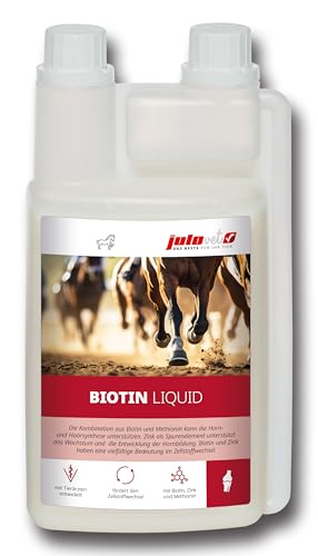 JuloVet Biotin Liquid | 1 l | Flüssiges Ergänzungsfuttermittel für Pferde | Kombination aus Biotin und Methionin zur Unterstützung von Horn- und Haarsynthese | Enthält Zink von JuloVet