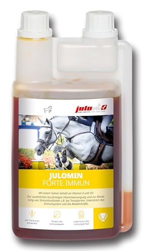 JuloVet Julomin Forte Immun | 1 l | Flüssiges Diät-Ergänzungsfuttermittel für Pferde | Zur Unterstützung der Vorbereitung auf Östrus und Reproduktion | Hoher Vitamingehalt von JuloVet