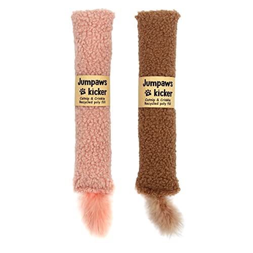 Jumpaws 2 Stück Natürliche interaktive Katzenminze & Silvervine Katzenkicker Spielzeug mit Schwanz, bissfestes Kauspielzeug, Crinkle Kicker, Zubehör für Indoor-Katze, Sherpa-Material von Jumpaws