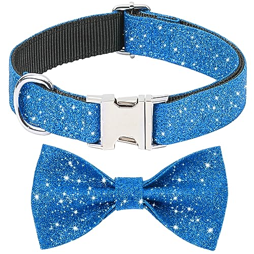 Jumpress Blue Boy Hundehalsband mit Schleife, glitzernde Fliege für Welpen, kleine Hunde und Katzen, niedliches Hundehalsband für den täglichen Spaziergang oder Urlaubsparty (Halsumfang passend für von Jumpress