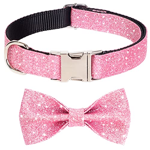 Jumpress Bling Hundehalsband mit Fliege für Welpen, kleine, mittelgroße Hunde, niedliches rosa Hundehalsband mit Schleife für den täglichen Spaziergang oder Urlaubsparty (Halsumfang passend für von Jumpress