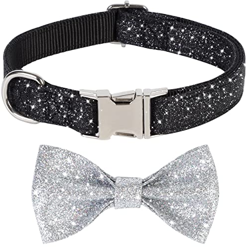 Jumpress Bling Hundehalsband mit Fliege für Welpen, kleine Hunde und Katzen, niedliches schwarzes Hundehalsband mit Schleife für den täglichen Spaziergang oder Urlaubsparty (Halsumfang passend für von Jumpress