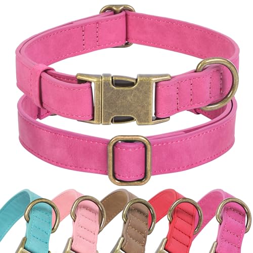 Jumpress Hundehalsband aus weichem Leder für kleine, mittelgroße und große Hunde, strapazierfähiges Hundehalsband aus Leder mit Schnellverschluss-Metallschnalle, langlebig und verstellbar für große von Jumpress