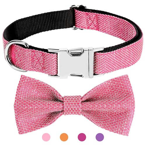 Jumpress Hundehalsband mit Schleife für kleine, mittelgroße und große Hunde, niedliches glitzerndes Hundehalsband mit Metallschnalle, weich und langlebig, für Spaziergänge mit Welpen (Hot Pink, XS) von Jumpress