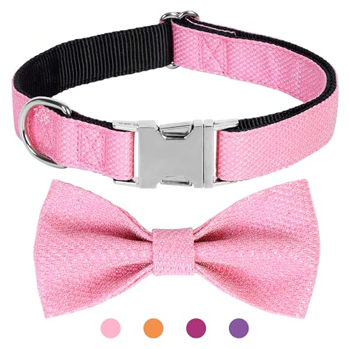 Jumpress Hundehalsband mit Schleife für kleine, mittelgroße und große Hunde, niedliches glitzerndes Hundehalsband mit Metallschnalle, weich und langlebig, für große Hunde (Rosa, L) von Jumpress