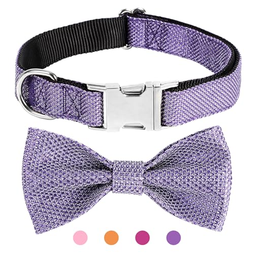 Jumpress Hundehalsband mit Schleife für kleine, mittelgroße und große Hunde, niedliches glitzerndes Hundehalsband mit Metallschnalle, weich und langlebig, für große Hunde (lila, L) von Jumpress