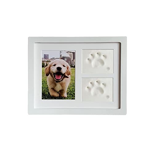 JunWish Pet Paw Print Andenken Kit für Hund/Katze, Holz-Bilderrahmen mit Pfotenabdruck-Aufdruck (weiß) von JunWish